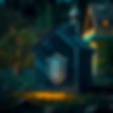 Visual representation of a house with a shield symbolizing protection