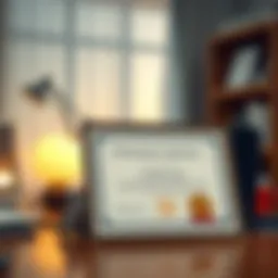 A professional certification certificate displayed on a desk.