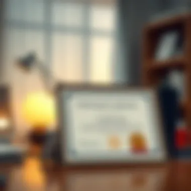 A professional certification certificate displayed on a desk.