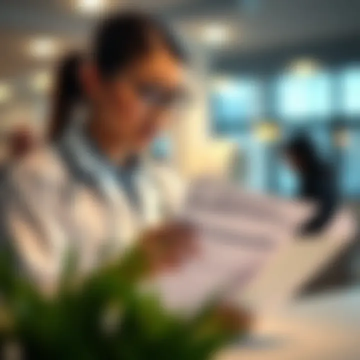 A healthcare professional reviewing a certification course material.