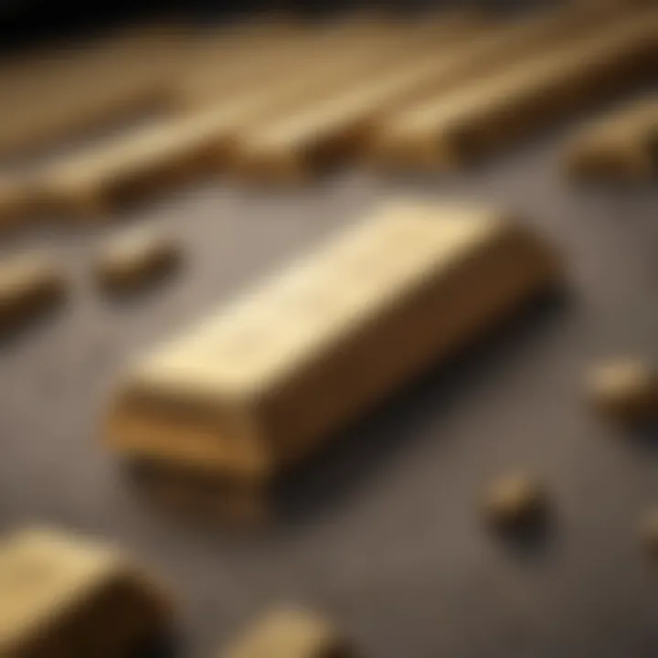 A close-up of a gold bar with market trends in the background.