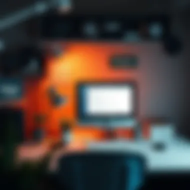 Digital Entrepreneurship Hub A creative workspace featuring a desktop computer and entrepreneurial tools, highlighting digital entrepreneurship.