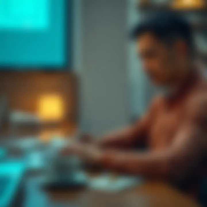 Freelancing in Action A focused individual working on a laptop with a notepad and coffee, symbolizing freelance work.