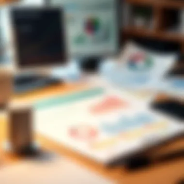 Financial Growth Strategies An organized desk filled with charts and graphs illustrating income growth, symbolizing financial success.