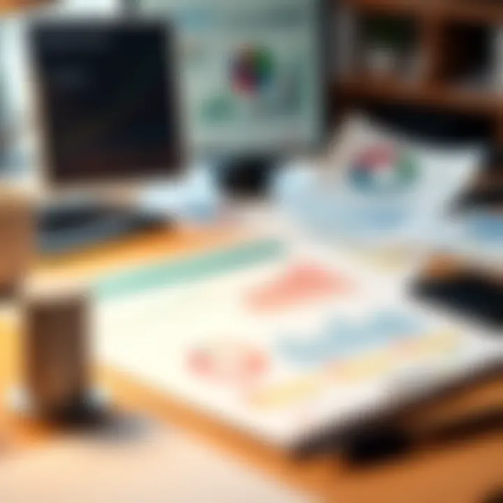 Financial Growth Strategies An organized desk filled with charts and graphs illustrating income growth, symbolizing financial success.