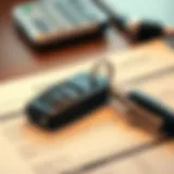 A close-up of a car key on a financial document