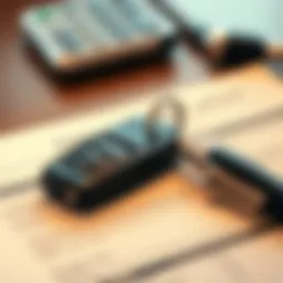 A close-up of a car key on a financial document