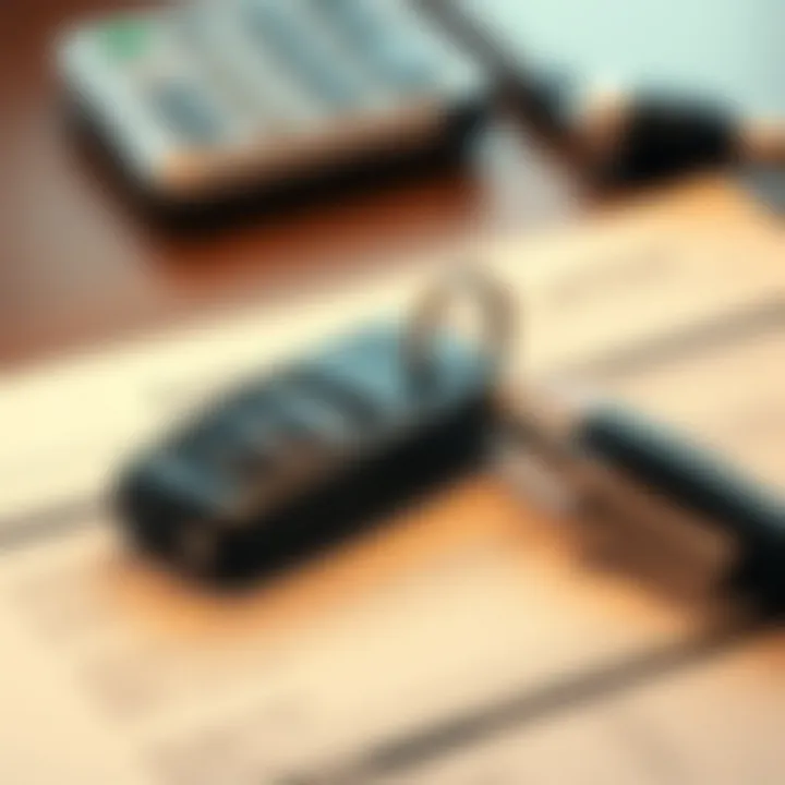 A close-up of a car key on a financial document