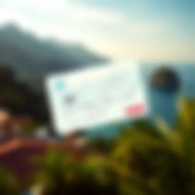 A scenic view of a travel destination with a credit card overlay