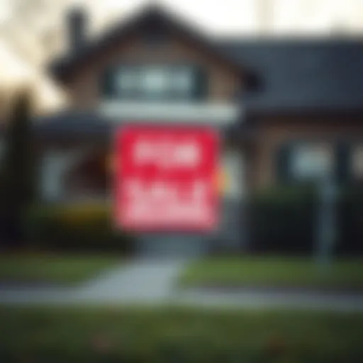Exterior view of a for sale sign in front of a house