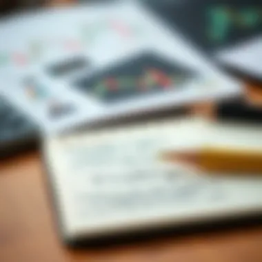 A close-up of a notepad with trading strategies and notes written down