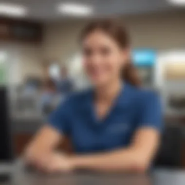 A smiling customer receiving assistance at a credit union counter.